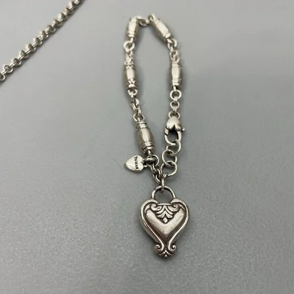 Brighton Blaire Heart Pendent Chain Necklace & Beaded Charm Bracelet Silver Tone - Picture 3 of 6